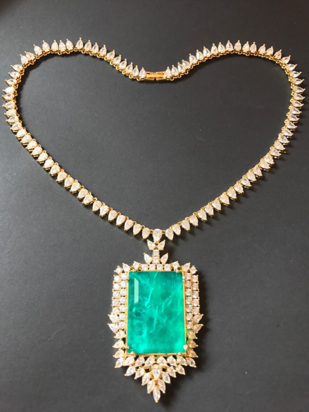 Star Of Hollywood, High End Charm Necklace, Large Emerald Evening Collar